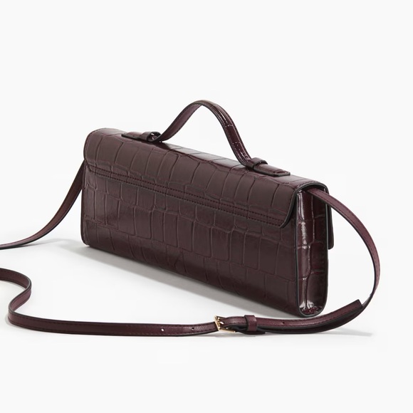 H&M Crocodile-Embossed Rectangular Clutch / Crossbody Bag Burgundy NWT - Picture 3 of 8